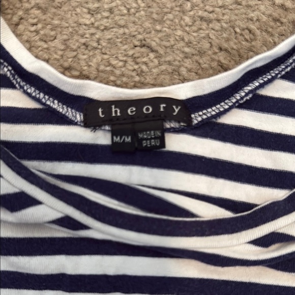 Theory Navy and White Asymmetrical Striped Tank Top - Picture 3 of 4